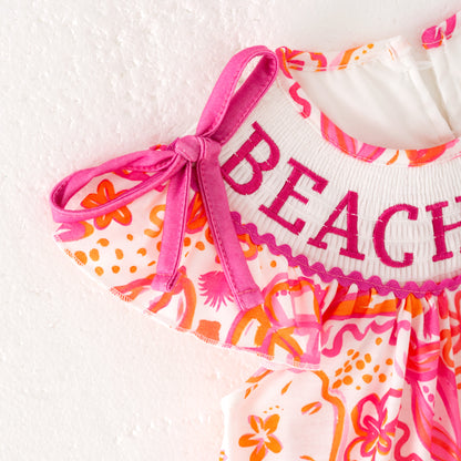Girls Summer "BEACH BABE"Smocked Embroidered Short Set