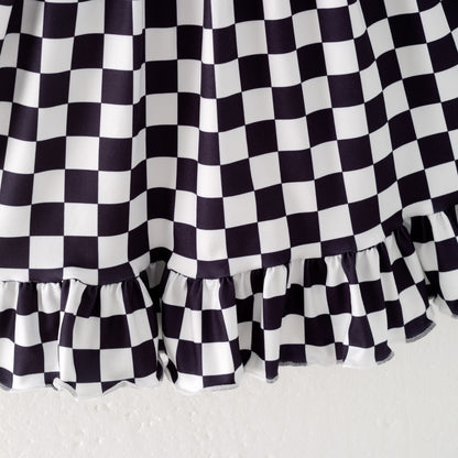 Girls Summer Black White Plaid Slip Dress