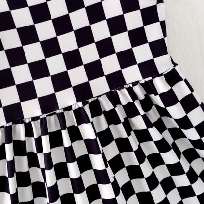 Girls Summer Black White Plaid Slip Dress