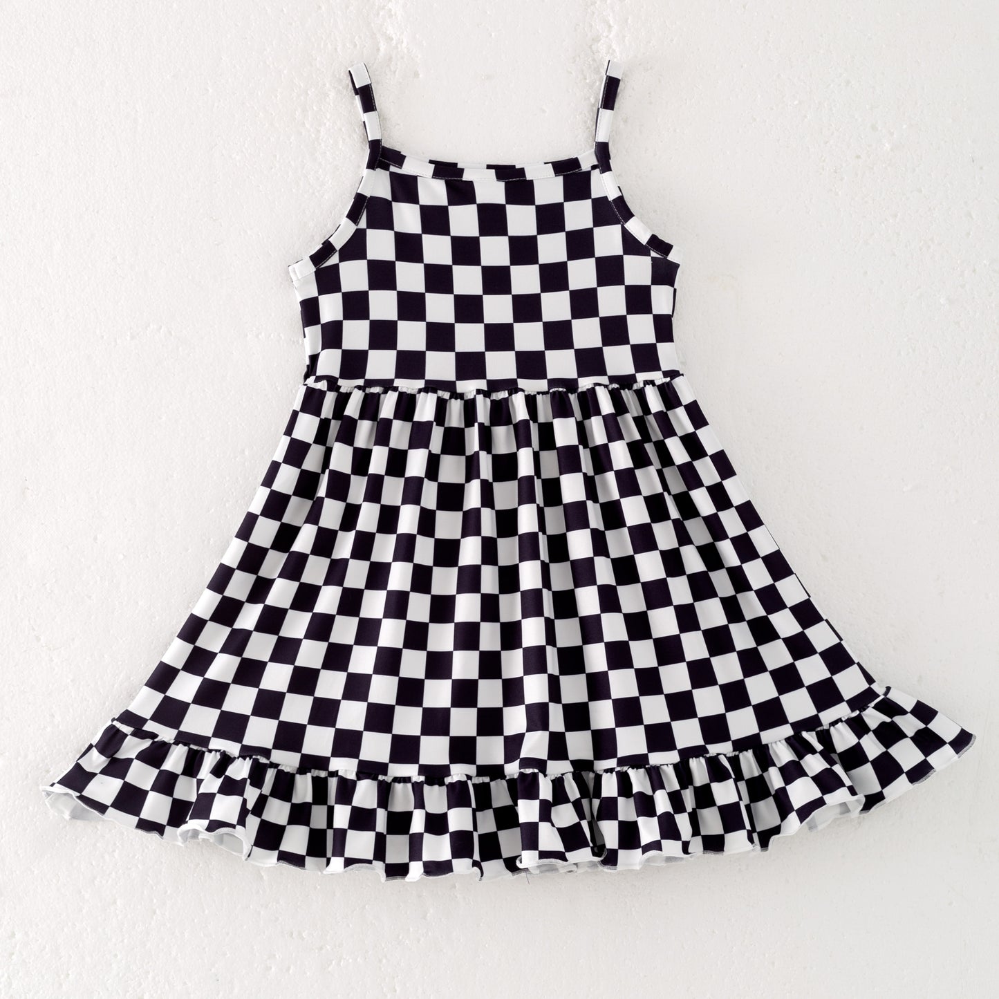 Girls Summer Black White Plaid Slip Dress