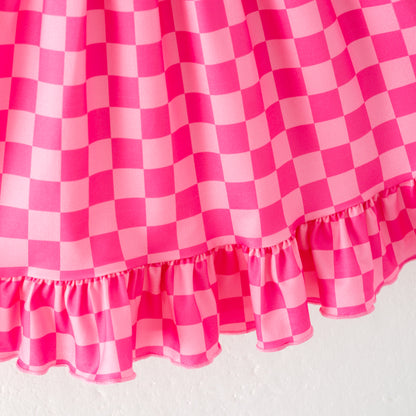 Girls Summer Hot Pink Plaid Slip Dress