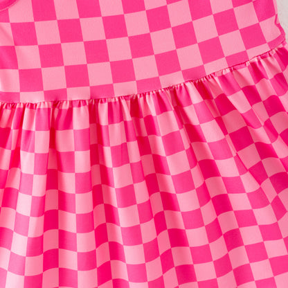 Girls Summer Hot Pink Plaid Slip Dress