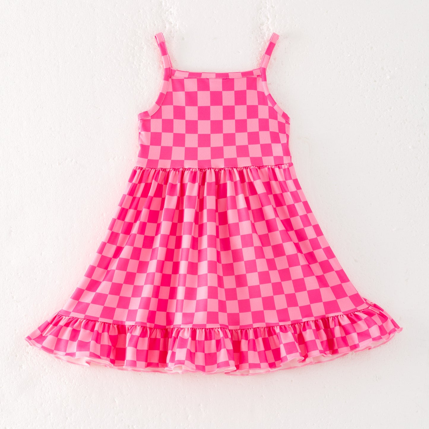 Girls Summer Hot Pink Plaid Slip Dress