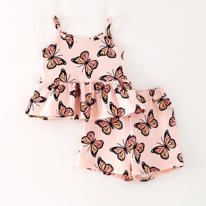 Girls Summer Butterfly Print Soft Short Set