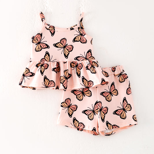 Girls Summer Butterfly Print Soft Short Set