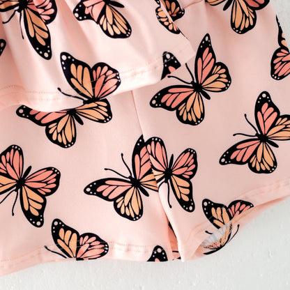 Girls Summer Butterfly Print Soft Short Set