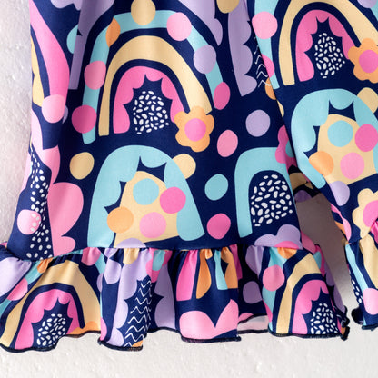 Girls Summer Rainbow Flower Print Jumpsuit