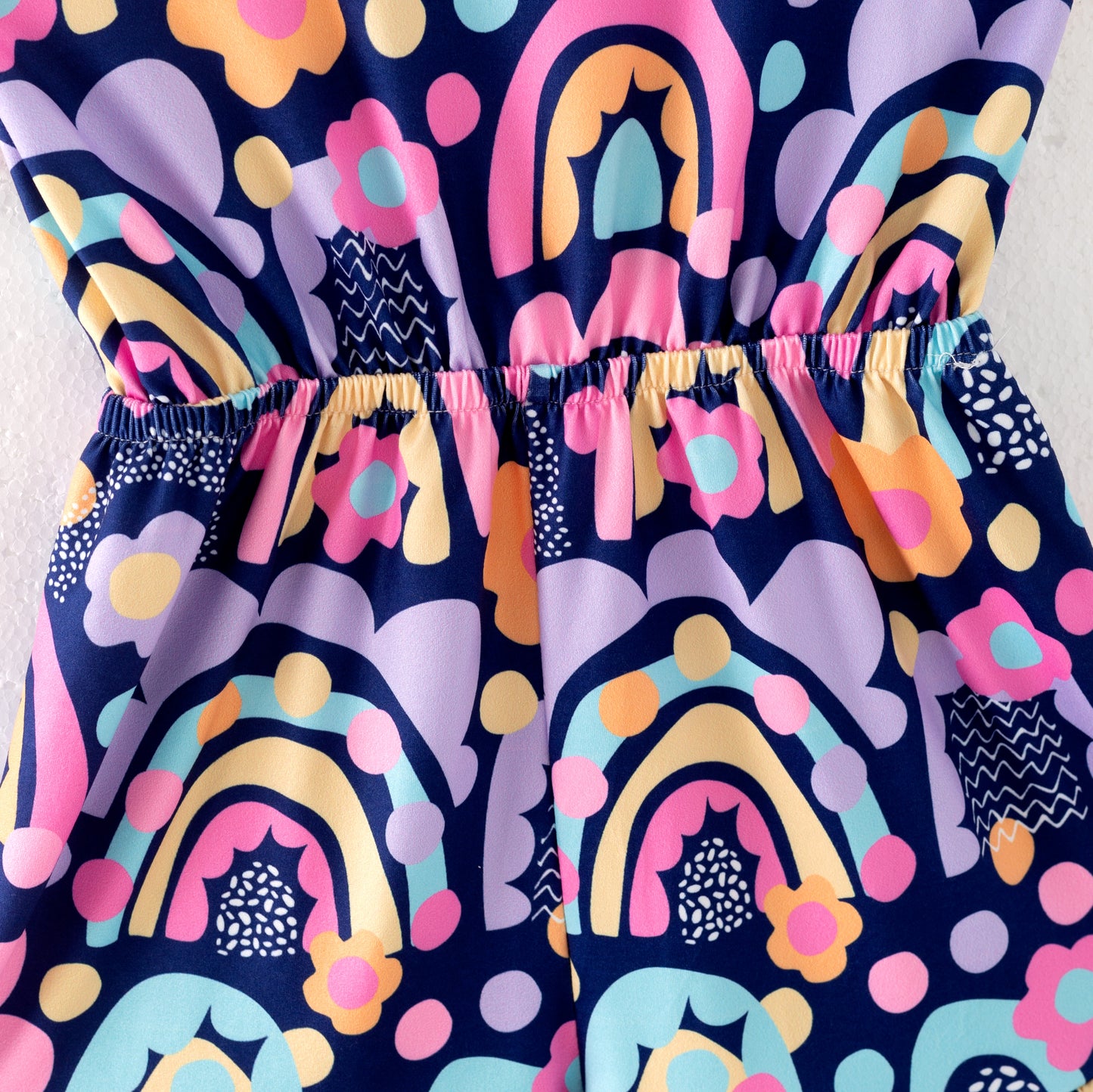 Girls Summer Rainbow Flower Print Jumpsuit