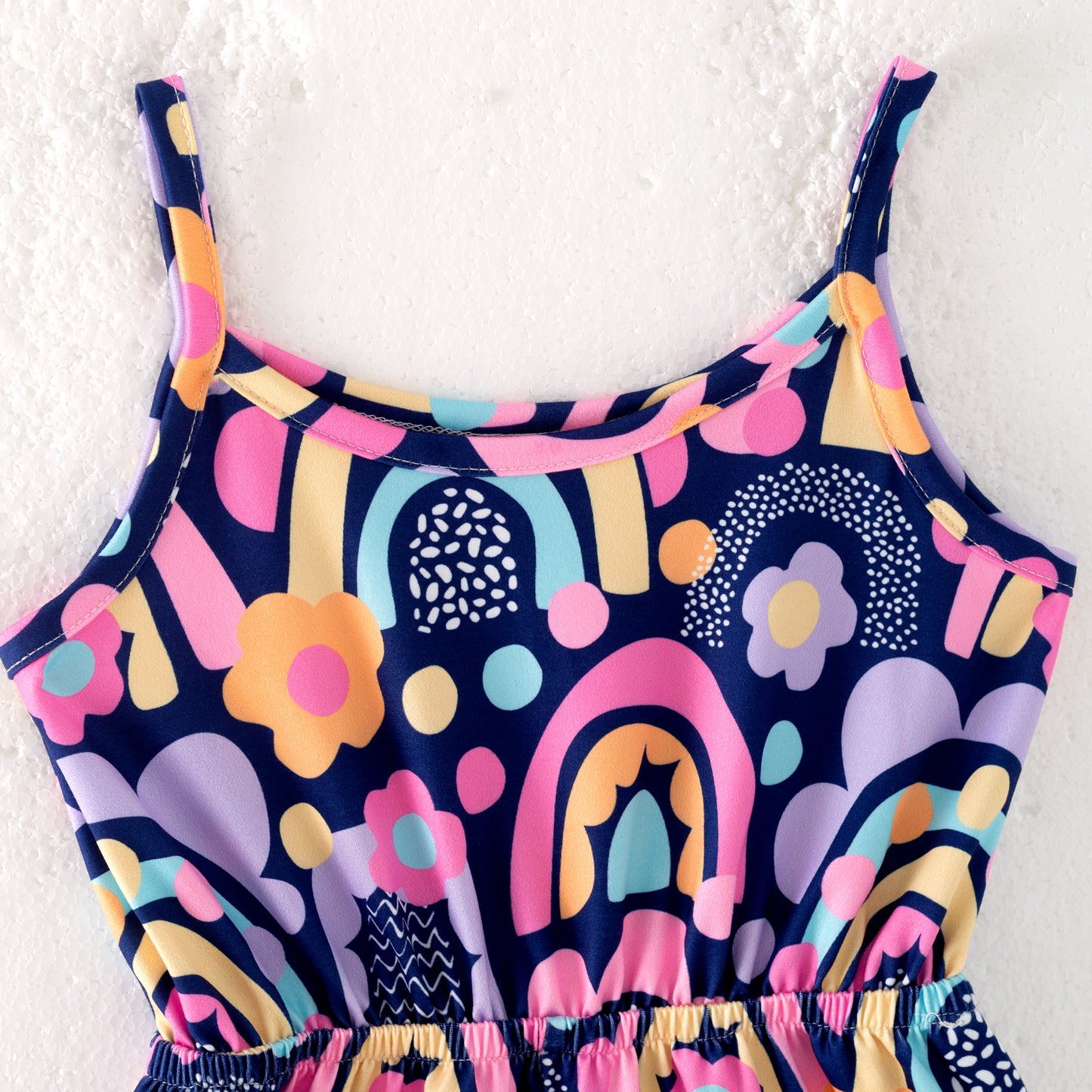 Girls Summer Rainbow Flower Print Jumpsuit