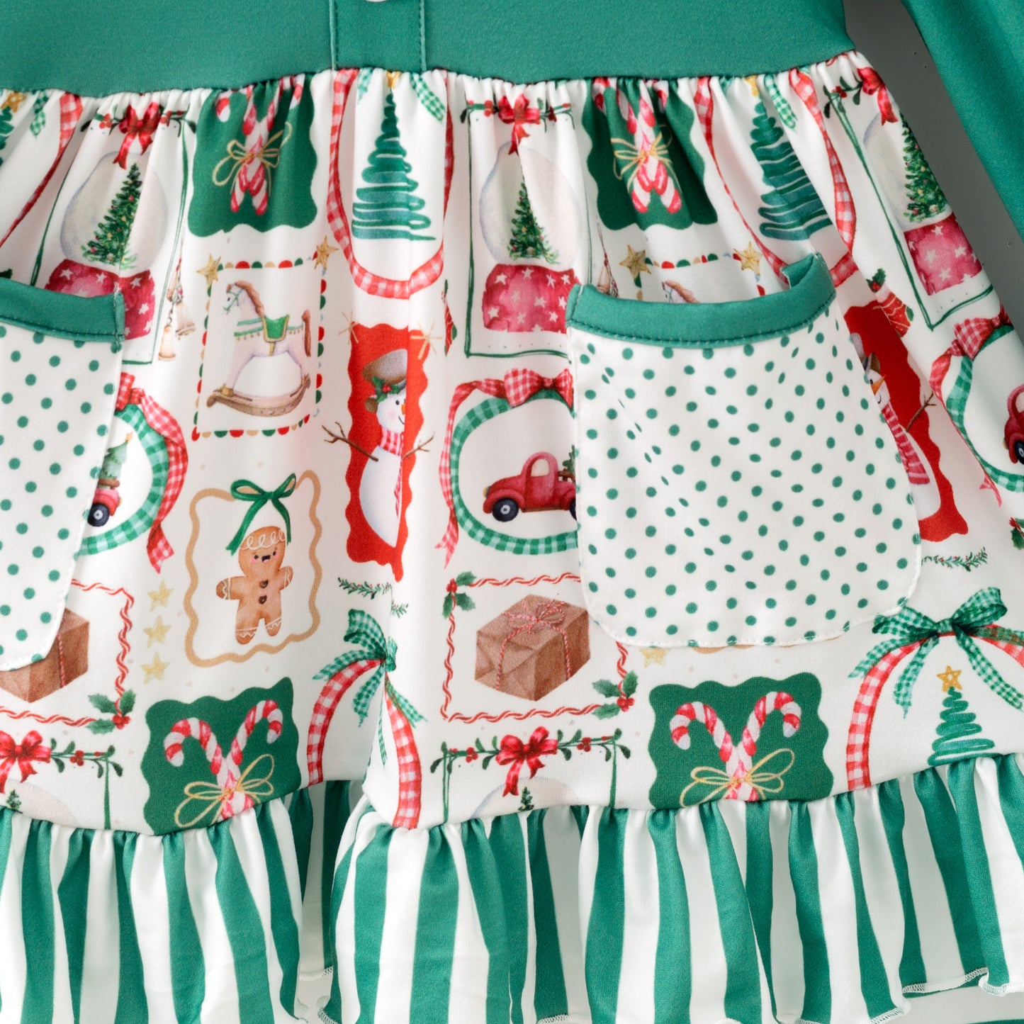 Girls 2025 Christmas Pocket Green Stripes Pant Set