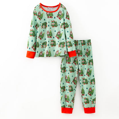 Girls Fall Winter Cartoon Print Cozy Pajamas Set