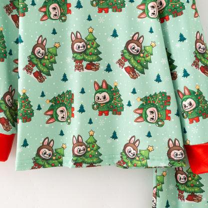 Girls Fall Winter Cartoon Print Cozy Pajamas Set