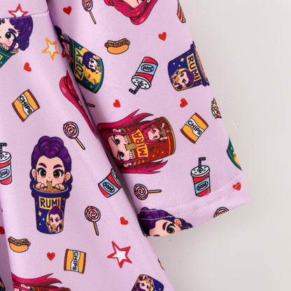 Girls Kpop Demon Hunter Cartoon Long Sleeves Twirl Dress