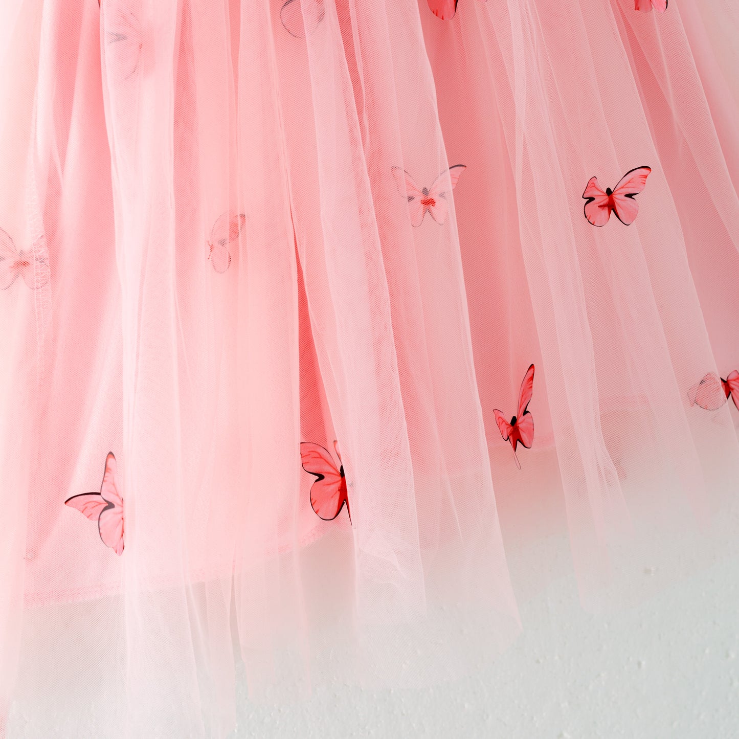 Girls Summer Party Pink Red Butterfly Tulle Dress
