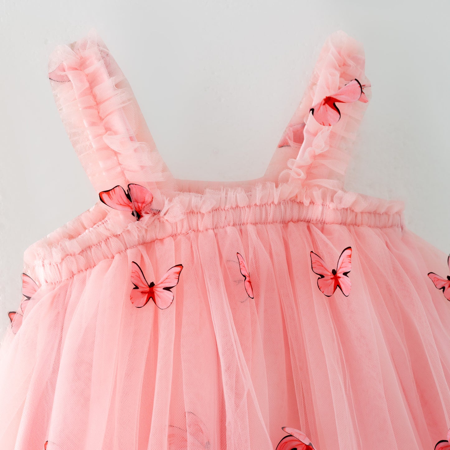 Girls Summer Party Pink Red Butterfly Tulle Dress