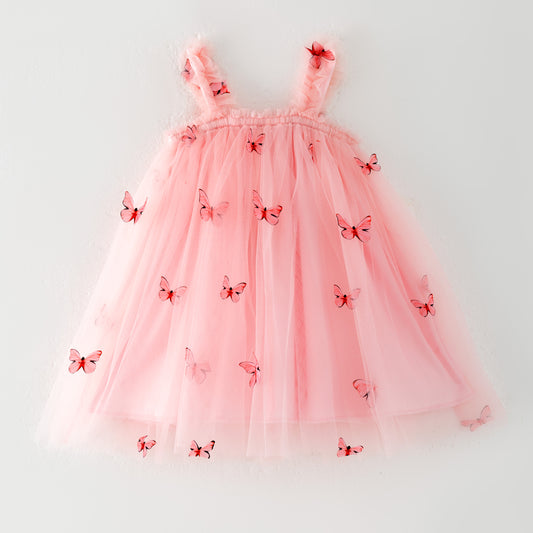 Girls Summer Party Pink Red Butterfly Tulle Dress