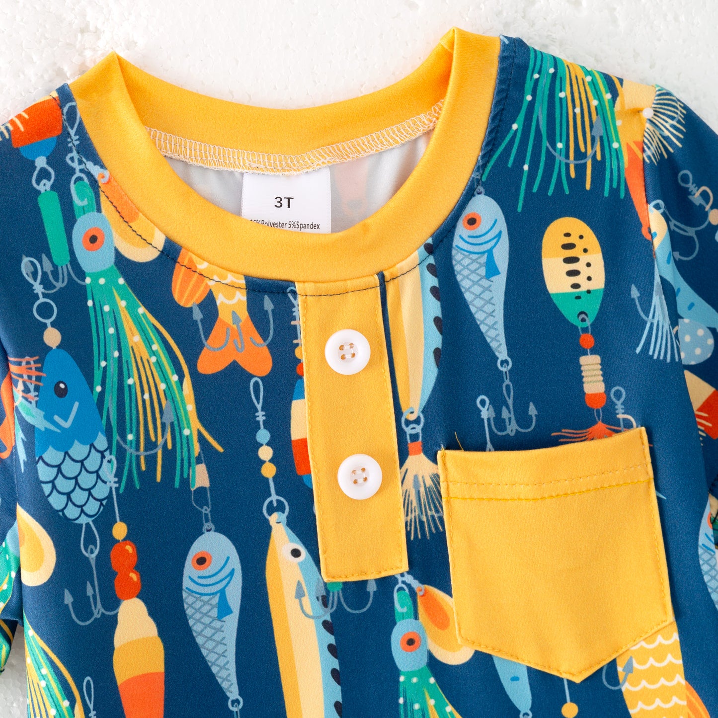 Boy Summer Fish Print Blue Pocket Short Sleeves T-shirt