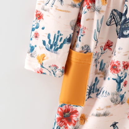 Girls 2025 Fall Floral Farm Print Long Sleeves Dress