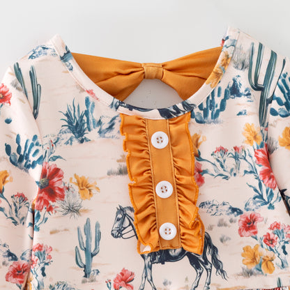 Girls 2025 Fall Floral Farm Print Long Sleeves Dress