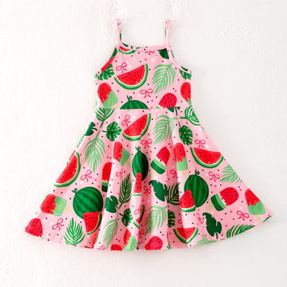 Girls Summer Watermelon Print Soft Fashion Dress