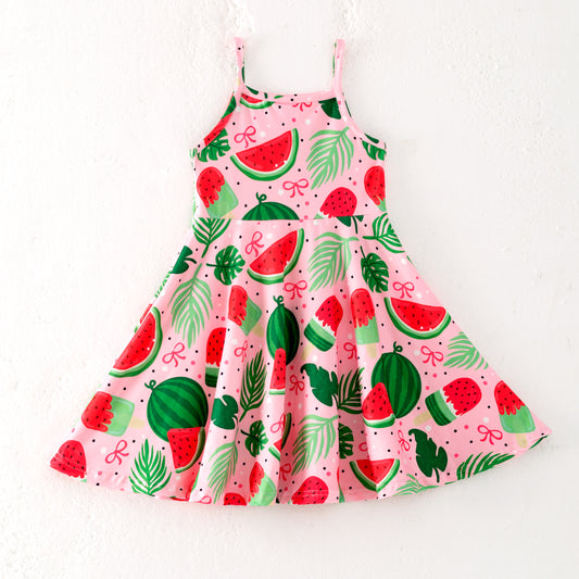 Girls Summer Watermelon Print Soft Fashion Dress