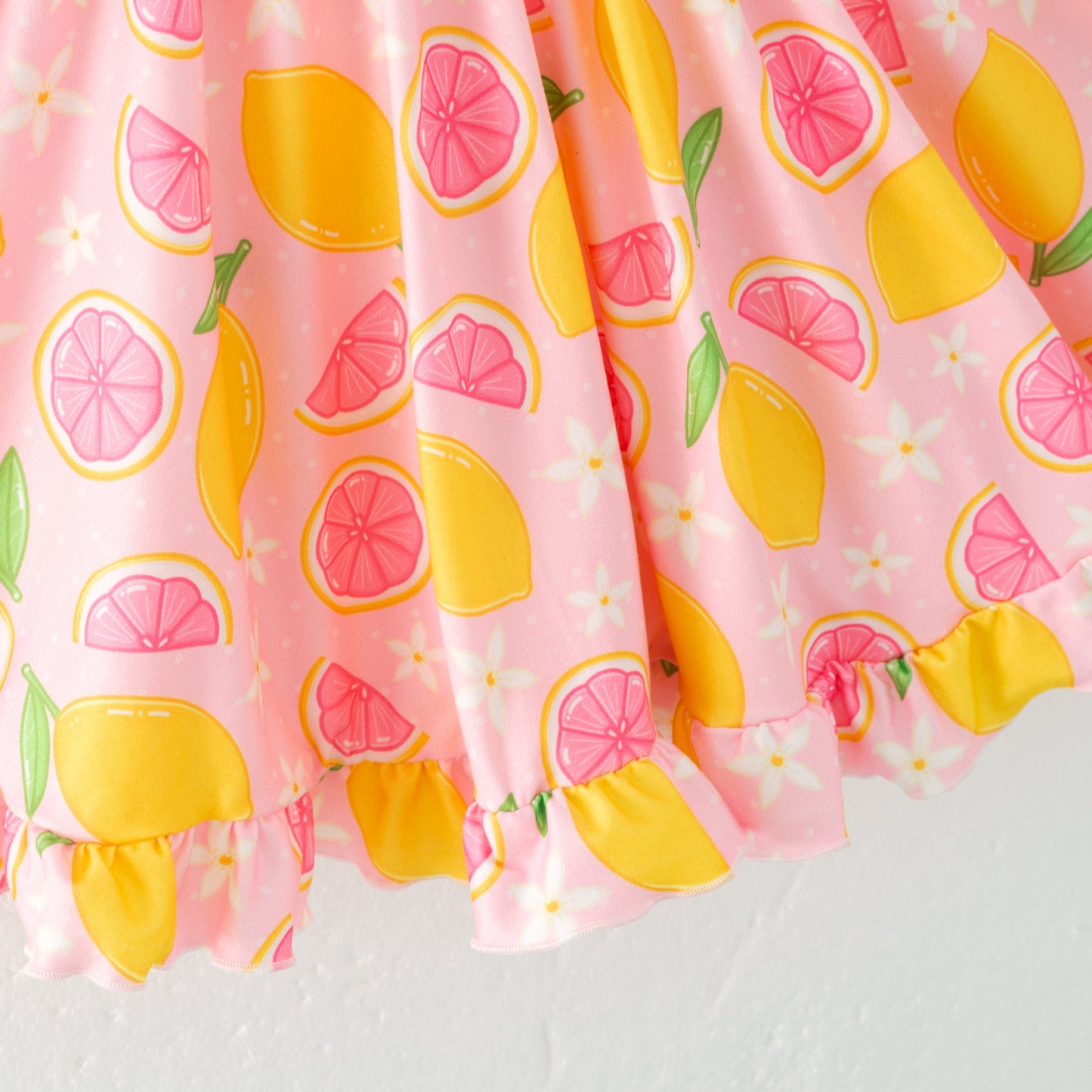 Girls Summer Yellow Lemon Print Sleeveless Top Skirt Set