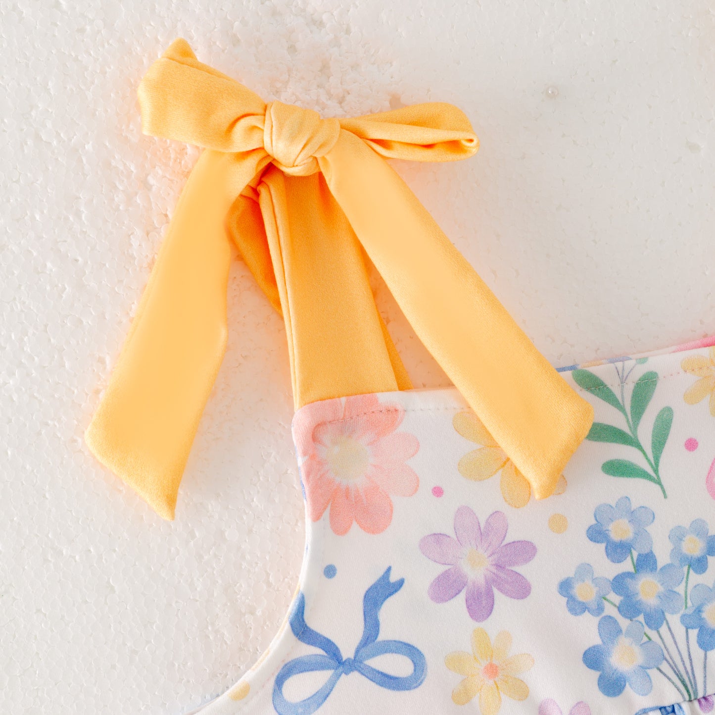 Girls Summer Yellow Plaid Floral Print Short Set