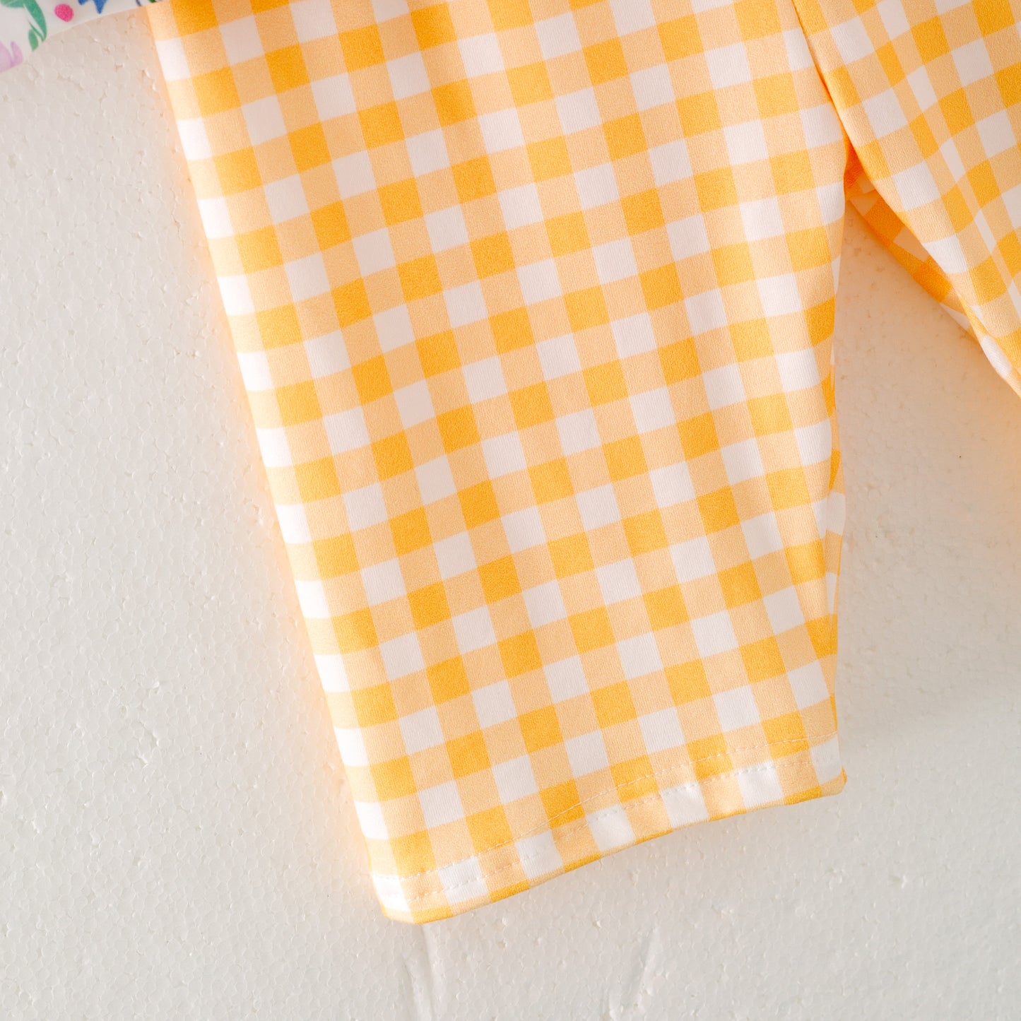 Girls Summer Yellow Plaid Floral Print Short Set