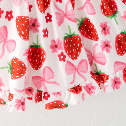 Girls Summer Strawberry Print Sleeveless Top Skirt Set