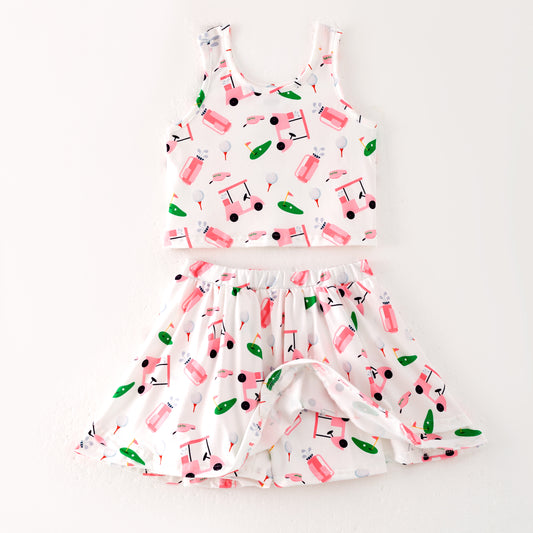 Toddler Girls Summer Pink Golf Outdoor Athletic Skirt Set