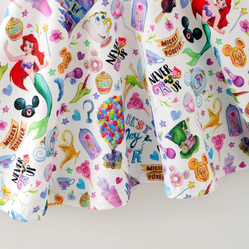 Girls Summer Fall Cartoon Cute Print Twirl Dress