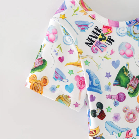 Girls Summer Fall Cartoon Cute Print Twirl Dress