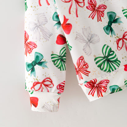 Girls Christmas Fall Bow 2 Pieces Top + Pant Set