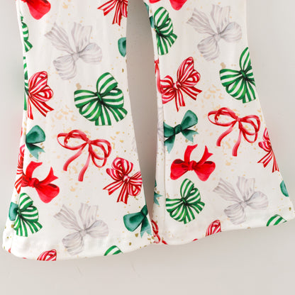 Girls Christmas Fall Bow 2 Pieces Top + Pant Set