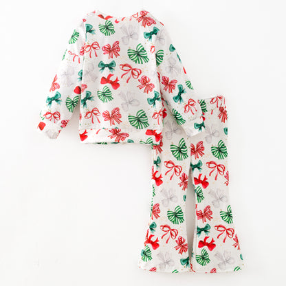Girls Christmas Fall Bow 2 Pieces Top + Pant Set