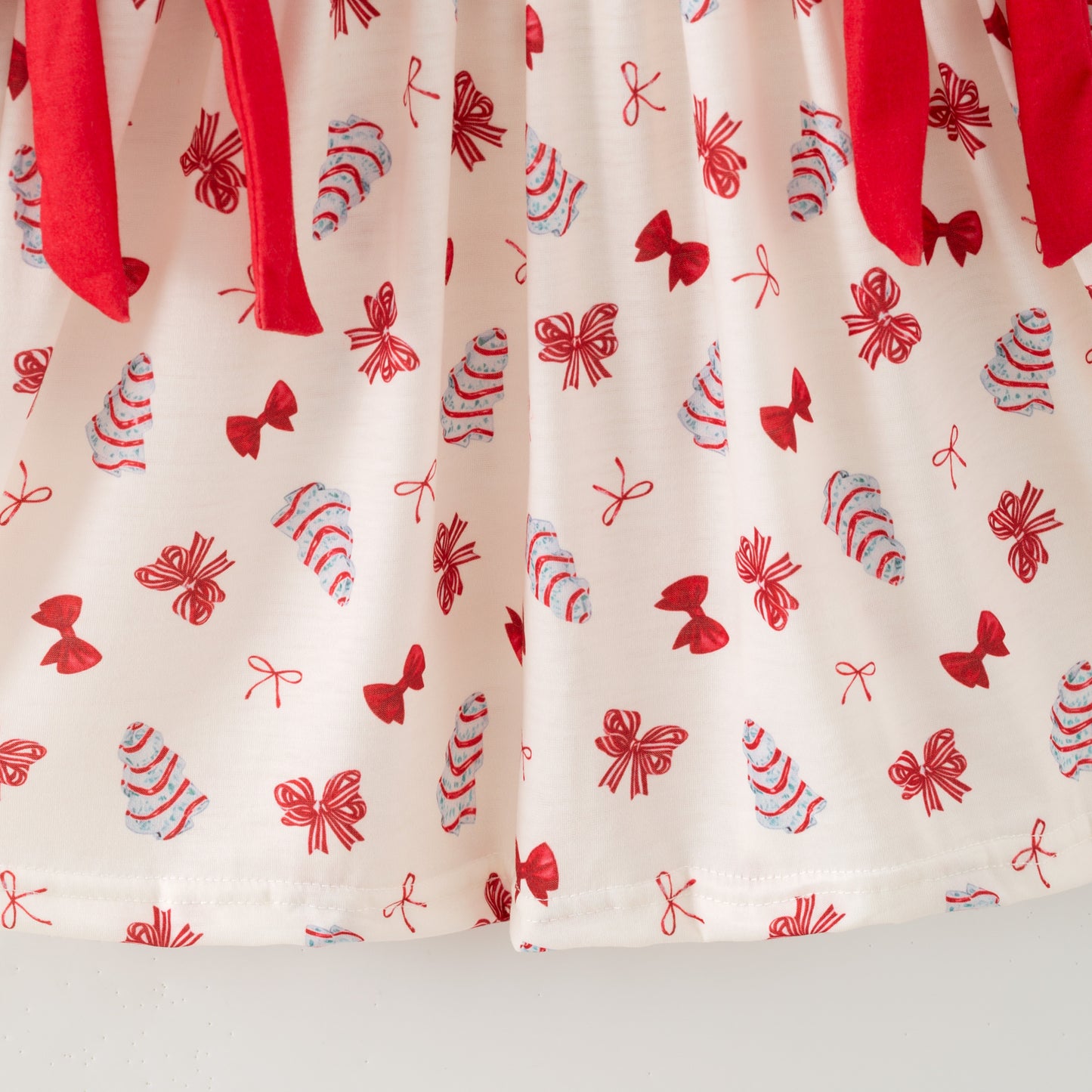 Christmas Tis The Season Sister Embroidered Red Bow Dress&Romper