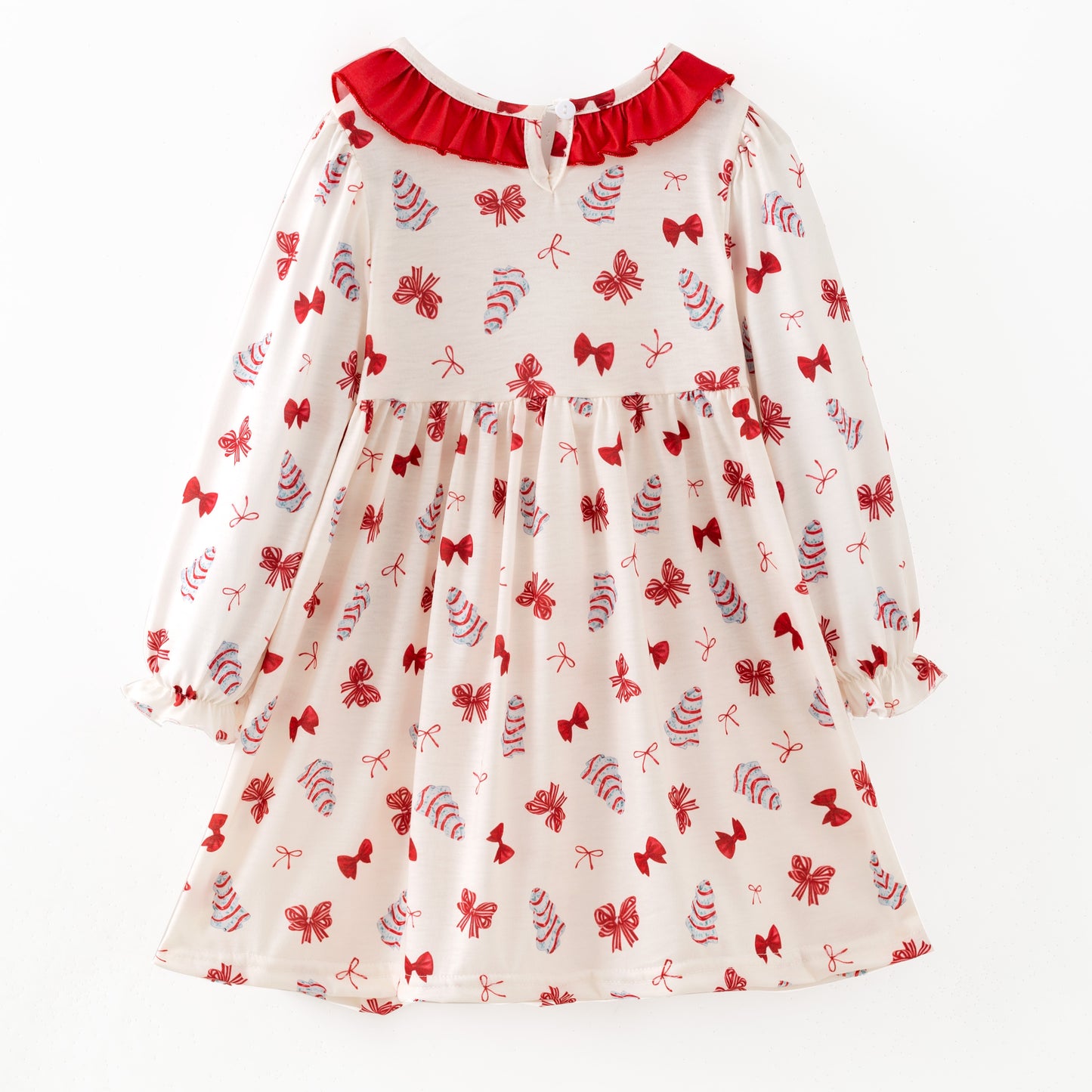 Christmas Tis The Season Sister Embroidered Red Bow Dress&Romper