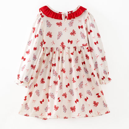 Christmas Tis The Season Sister Embroidered Red Bow Dress&Romper