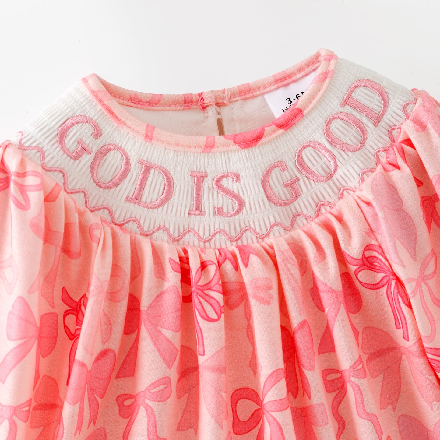 Girls Fall God Is Good Embroidery Smock Pink Bow Dress & Bubble