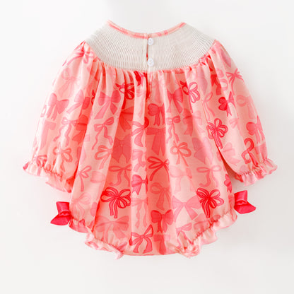 Girls Fall God Is Good Embroidery Smock Pink Bow Dress & Bubble