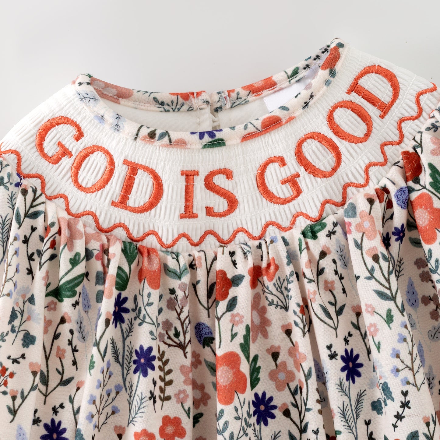 Girls Fall God Is Good Embroidery Smock Floral Dress & Bubble