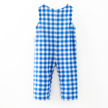 Baby Boy "JESUS LOVES ME" Blue Plaid Embroidery Romper