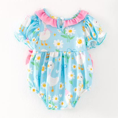 Baby Kids SILLY GOOSE Print Smocked Embroidered Romper