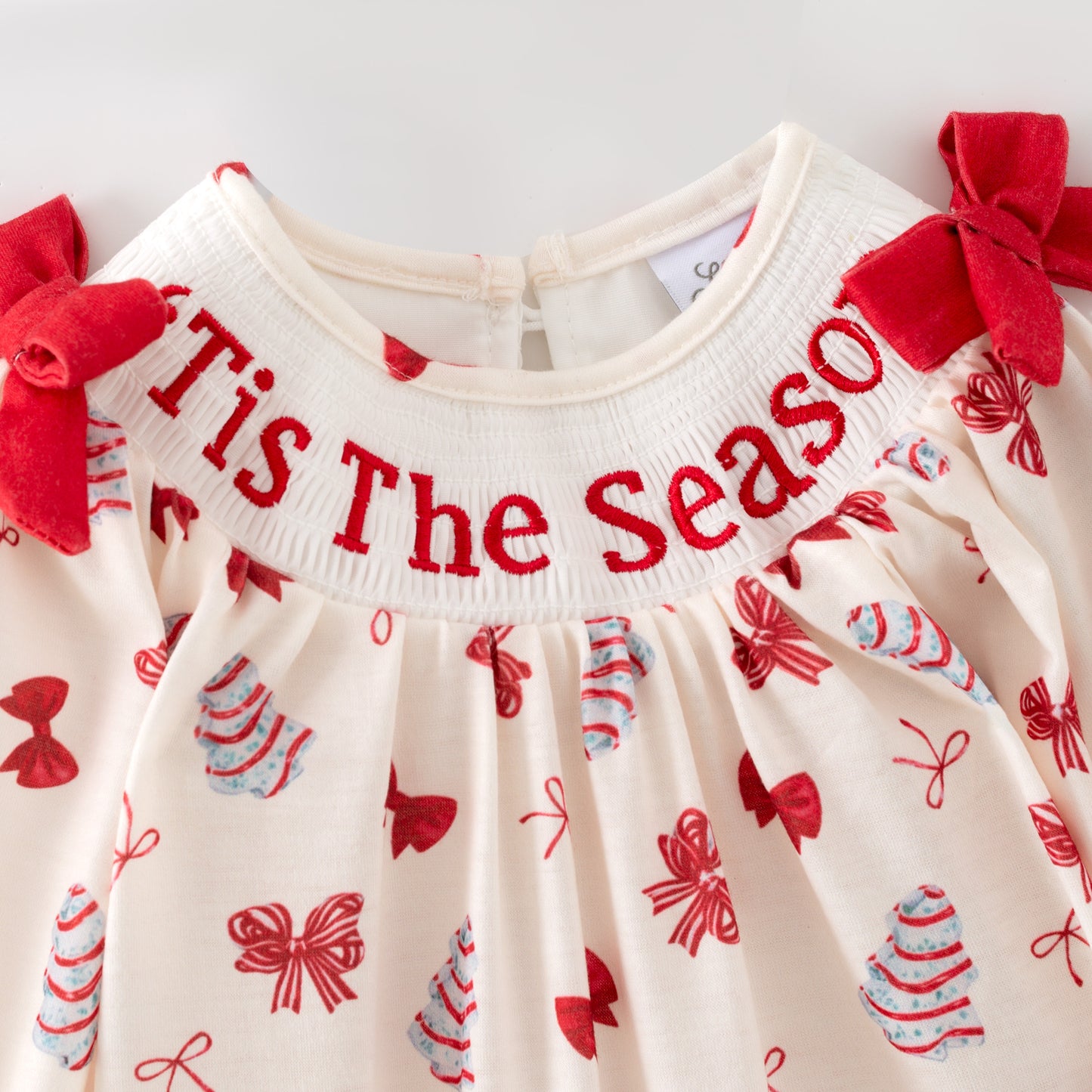 Christmas Tis The Season Sister Embroidered Red Bow Dress&Romper