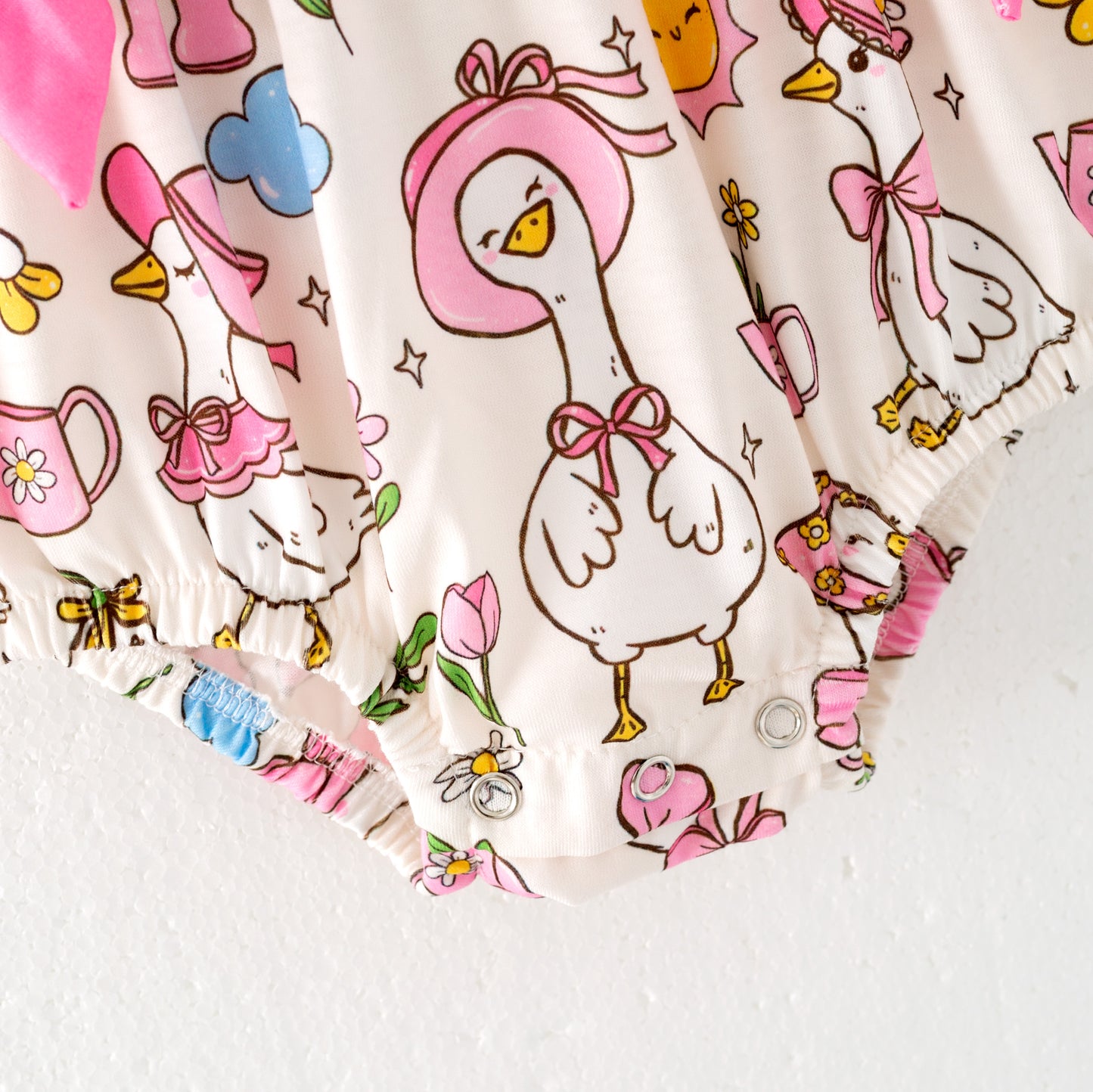 Baby Kids SILLY GOOSE Print Smocked Embroidered Romper
