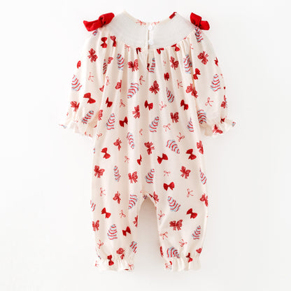 Christmas Tis The Season Sister Embroidered Red Bow Dress&Romper