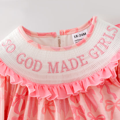 Baby "SO GOD MADE GIRLS" Smocked Embroidered Romper Set