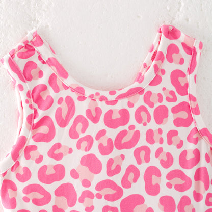 Girls Summer Pink Leopard Print Outdoor Athletic Twirl Dress