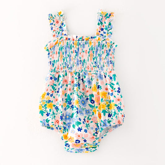 Baby Girls Summer Floral Print Smocked Romper