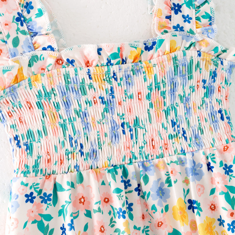 Baby Girls Summer Floral Print Smocked Romper